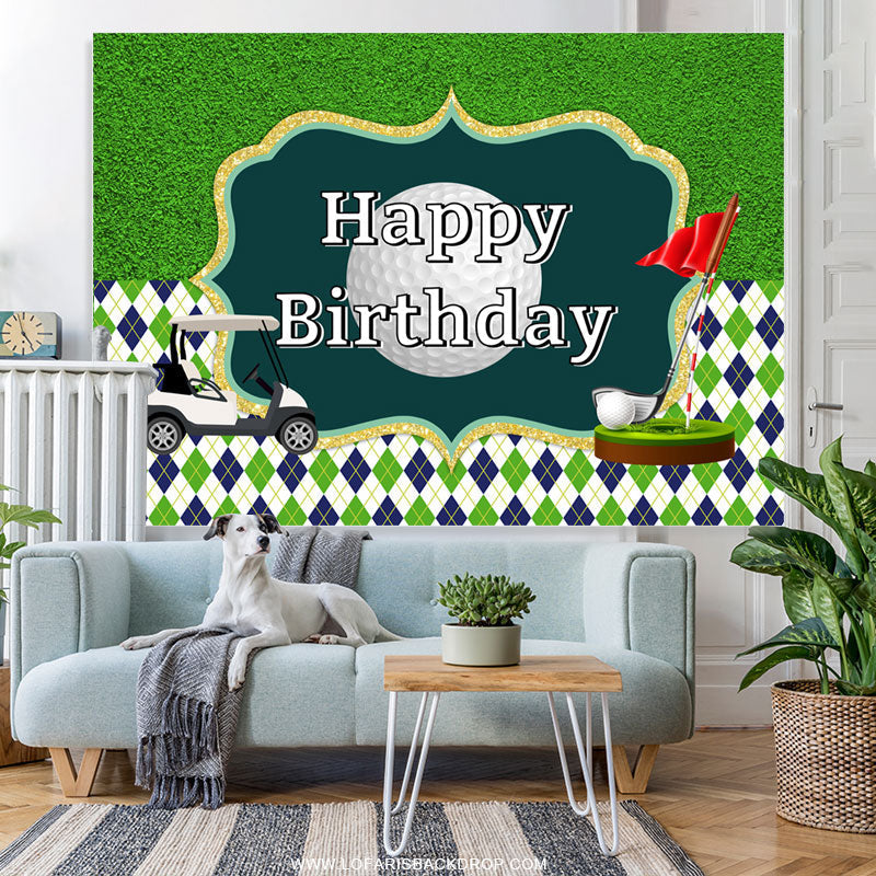 Lofaris Green And Glitter Golf Course Happy Birthday Backdrop