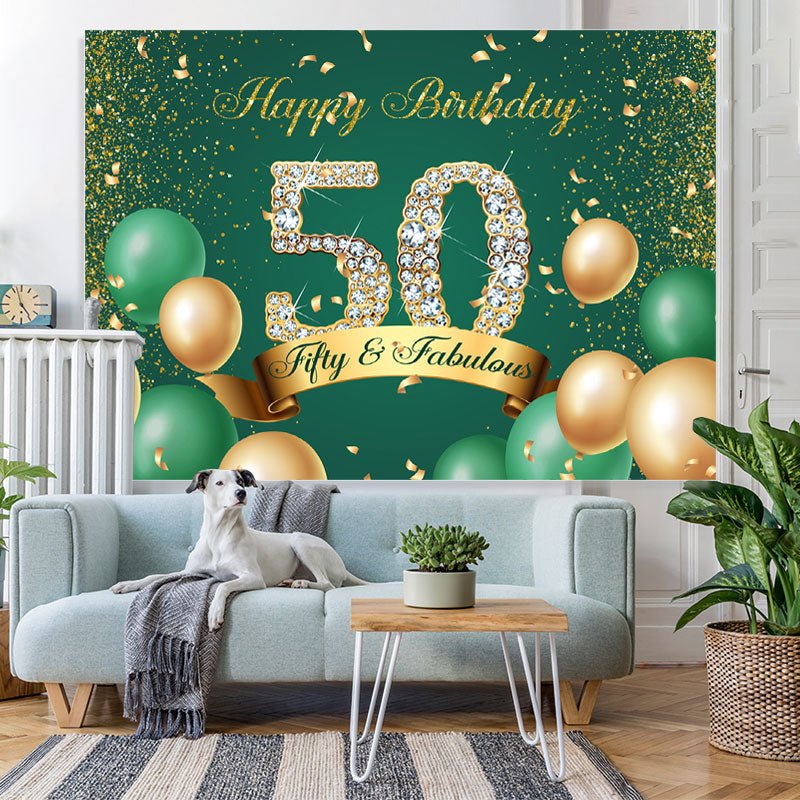 Lofaris Green and Gold Balloon Glitter 50Th Birthday Backdrop