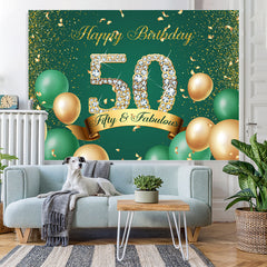 Lofaris Green and Gold Balloon Glitter 50Th Birthday Backdrop