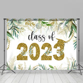 Lofaris Green And Gold Glitter Leaves Class Of 2023 Grad Backdrop