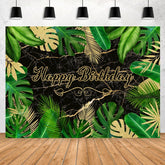 Lofaris Green And Gold Leaves Happy Birthday Backdorp For Party