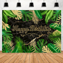 Lofaris Green And Gold Leaves Happy Birthday Backdorp For Party