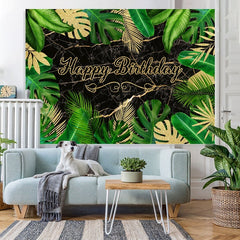 Lofaris Green And Gold Leaves Happy Birthday Backdorp For Party