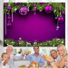 Lofaris Green And Purple Glitter Balls Merry Christmas Backdrop