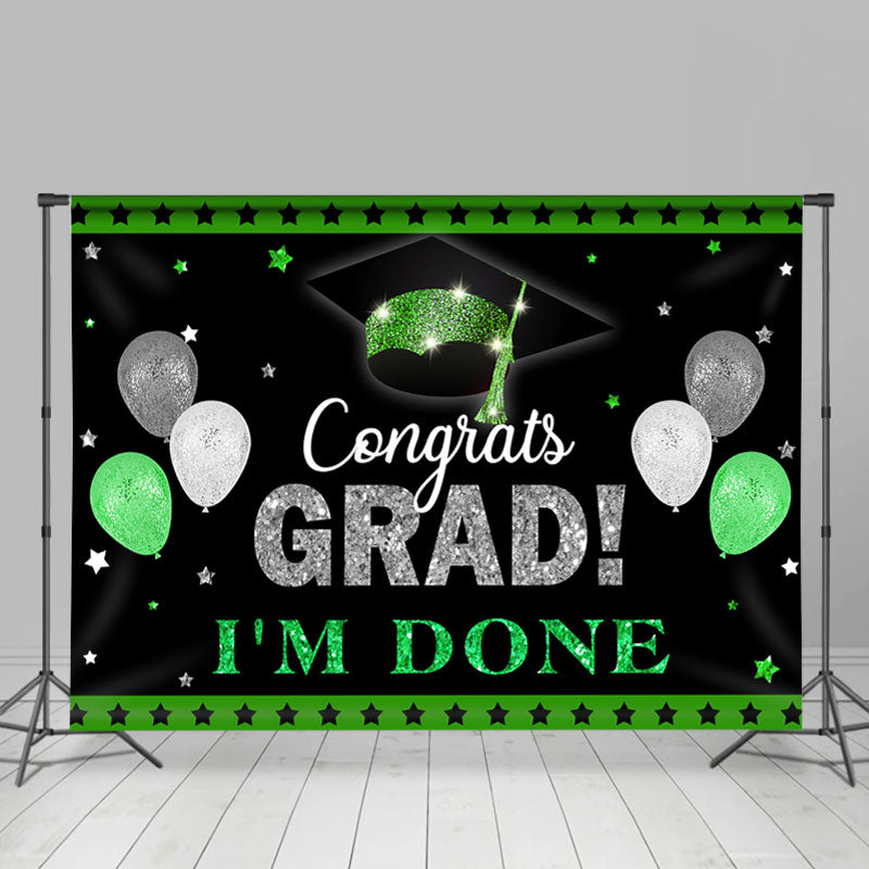 Lofaris Green And Sliver Glitter Ballons Black Grad Backdrop