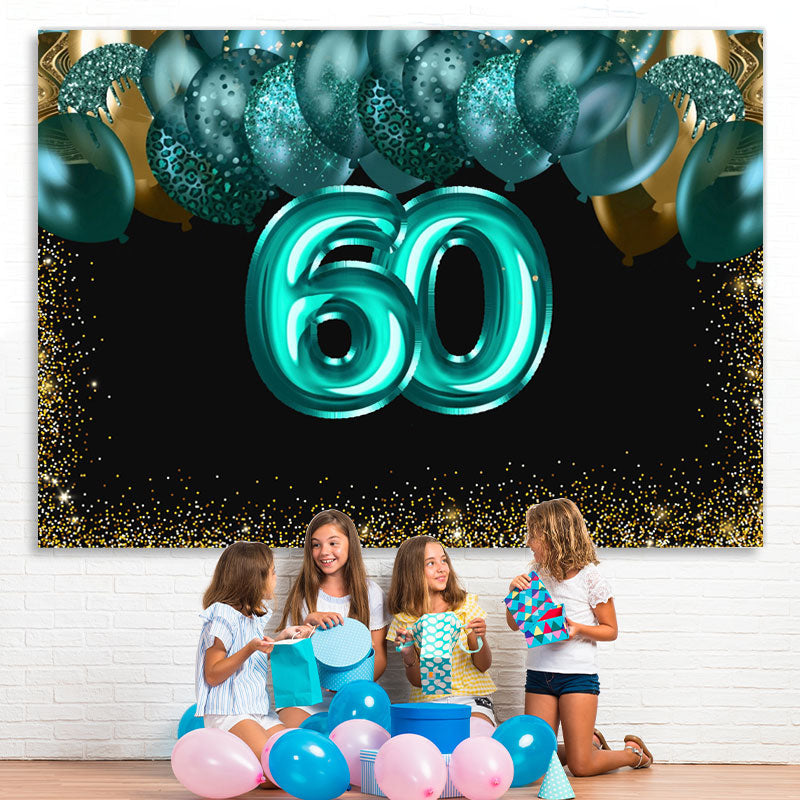 Lofaris Green Balloons Golden Bokeh 60th Brithday Backdrop