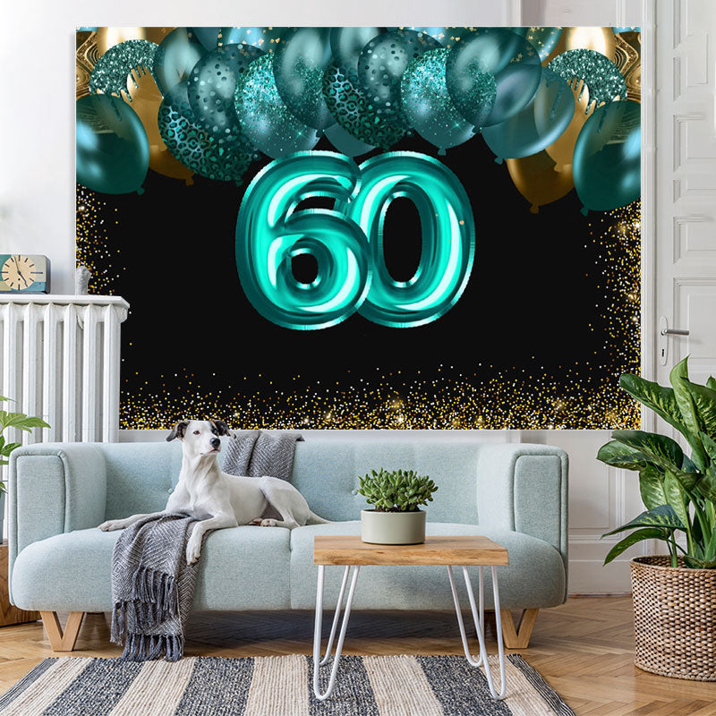 Lofaris Green Balloons Golden Bokeh 60th Brithday Backdrop