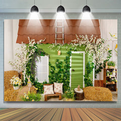 Lofaris Green Cabin Rabbit Photography Easter Party Backdrop