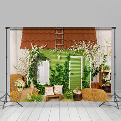 Lofaris Green Cabin Rabbit Photography Easter Party Backdrop