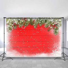 Lofaris Green Chrismas Leaves And White Snow Red Wood Backdrop
