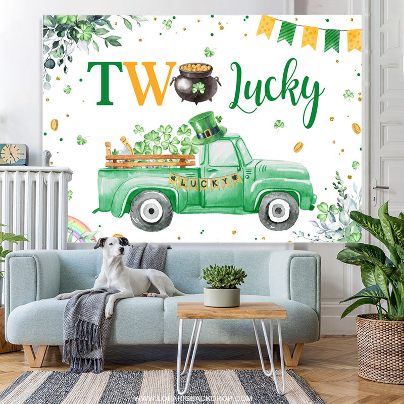 Lofaris Green Clover Truck Lucky One Birthday Backdrop