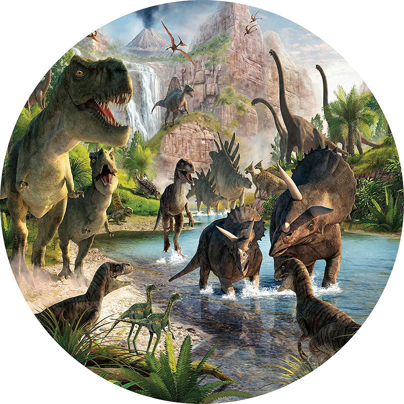 Lofaris Green Dinosaur Word Theme Round Birthday Backdrop Kit