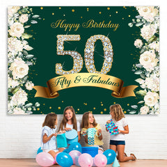 Lofaris Green Floral And Glitter Happy 50Th Birthday Backdrop