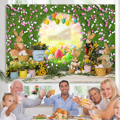Lofaris Green Floral Door With Cute Rabbit Happy Easter Backdrop