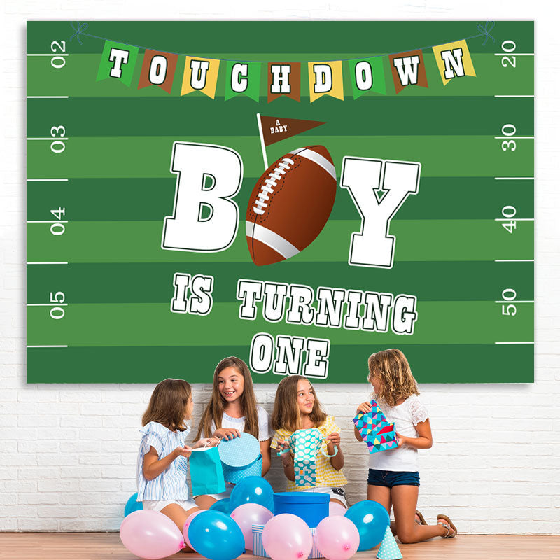 Lofaris Green Football Field Happy 1St Birthday Party Backdrop