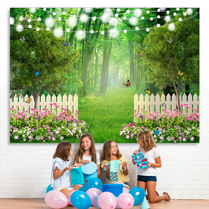 Lofaris Green Forest Jungle With Lights And Buttrtfly Backdrop