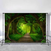 Lofaris Green Forest Jungle With Wooden Road Spring Backdrop
