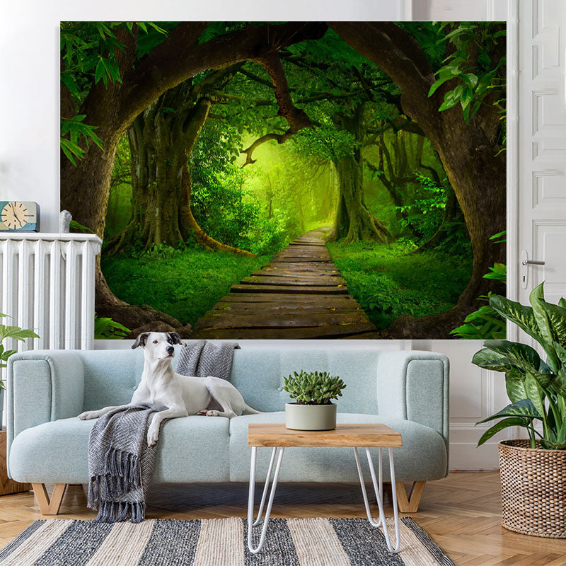 Lofaris Green Forest Jungle With Wooden Road Spring Backdrop
