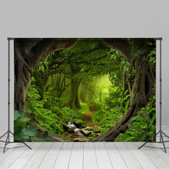 Lofaris Green Forest Path Wonderland Sunny Spring Backdrop