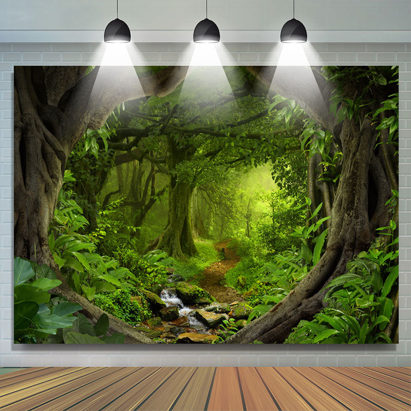 Lofaris Green Forest Path Wonderland Sunny Spring Backdrop