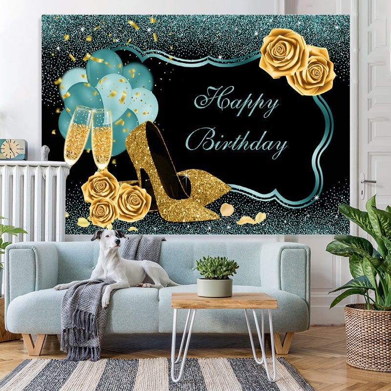 Lofaris Green Frame Shiny Roses Birthday Celebration Backdrop