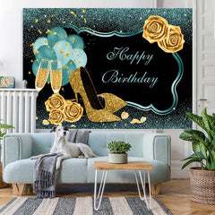 Lofaris Green Frame Shiny Roses Birthday Celebration Backdrop
