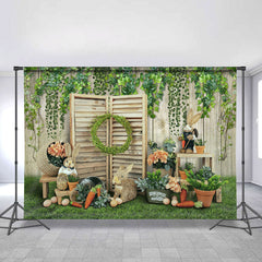 Lofaris Green Garden With Lovely Rabbit Happy Easter Backdrop