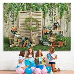 Lofaris Green Garden With Lovely Rabbit Happy Easter Backdrop