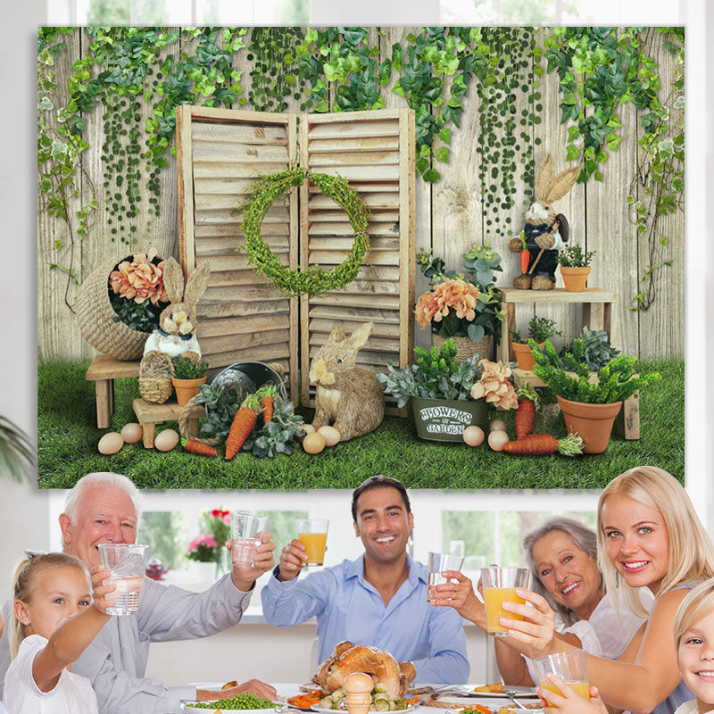 Lofaris Green Garden With Lovely Rabbit Happy Easter Backdrop