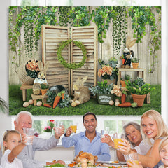 Lofaris Green Garden With Lovely Rabbit Happy Easter Backdrop