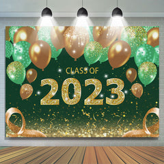 Lofaris Green Gold Balloon Class Of 2023 Graduation Backdrop