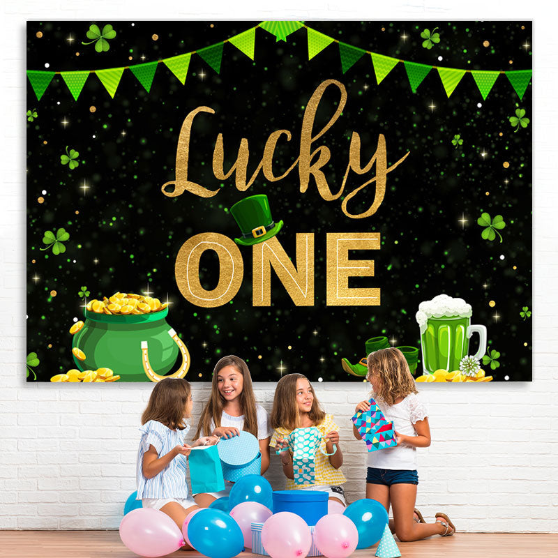 Lofaris Green Grass And Gold Lucky One Happy Birthday Backdrop