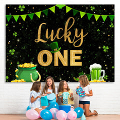 Lofaris Green Grass And Gold Lucky One Happy Birthday Backdrop