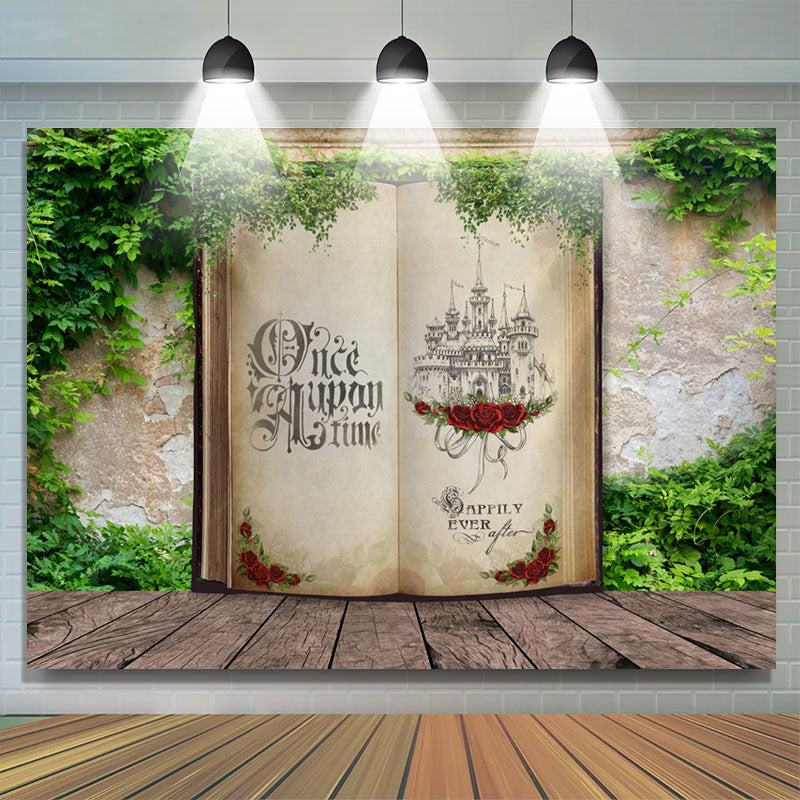 Lofaris Green Grass Wall Magic Book Castle Easter Backdrop