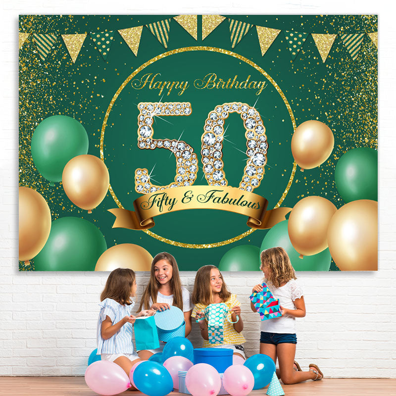 Lofaris Green Happy 50th Birthday Backdrop Party Decorations