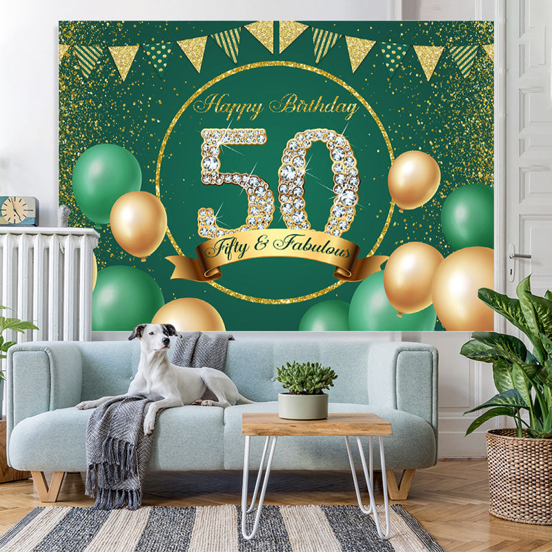 Lofaris Green Happy 50th Birthday Backdrop Party Decorations