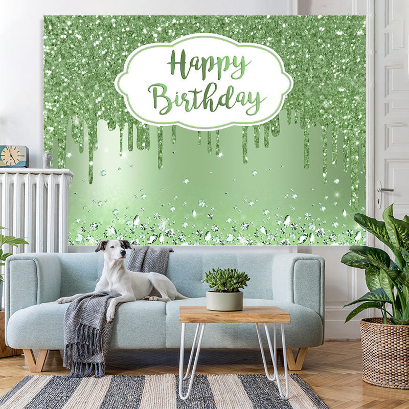 Lofaris Green Happy Glitter Bokeh Birthday Backdrop for Party