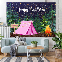 Lofaris Green Jungle with Tent Happy Birthday Backdrop for Boy
