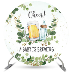Lofaris Green Leaf A Baby Is Brewing Round Shower Backdrop