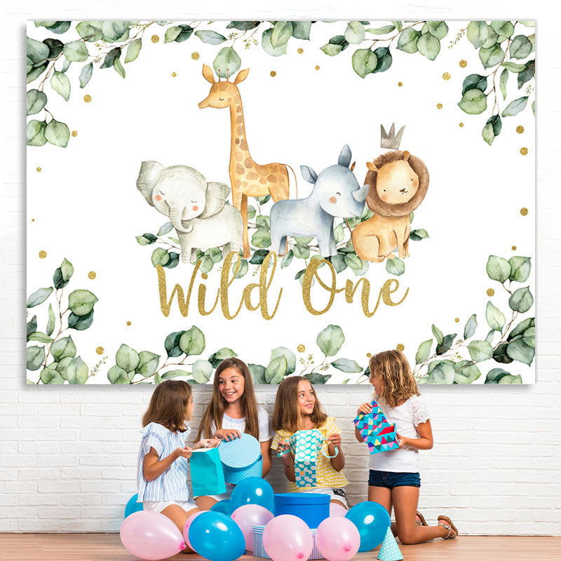 Lofaris Green Leaves And Animals Wild One Birthday Backdrop