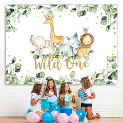 Lofaris Green Leaves And Animals Wild One Birthday Backdrop