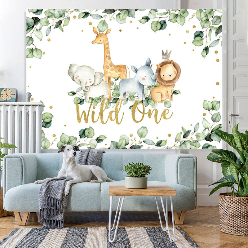 Lofaris Green Leaves And Animals Wild One Birthday Backdrop