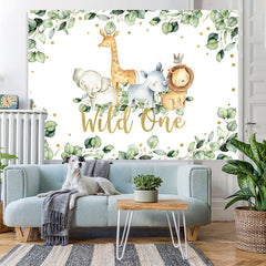 Lofaris Green Leaves And Animals Wild One Birthday Backdrop