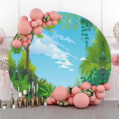 Gold And Red Crown Round Baby Shower Backdrop For Girl