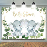 Lofaris Green Leaves And Elephants Baby Shower Backdrop