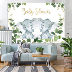 Lofaris Green Leaves And Elephants Baby Shower Backdrop