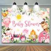 Lofaris Green Leaves And Floral Cute Animals Baby Shower Backdrop