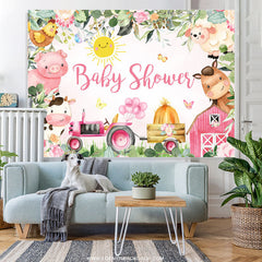 Lofaris Green Leaves And Floral Cute Animals Baby Shower Backdrop