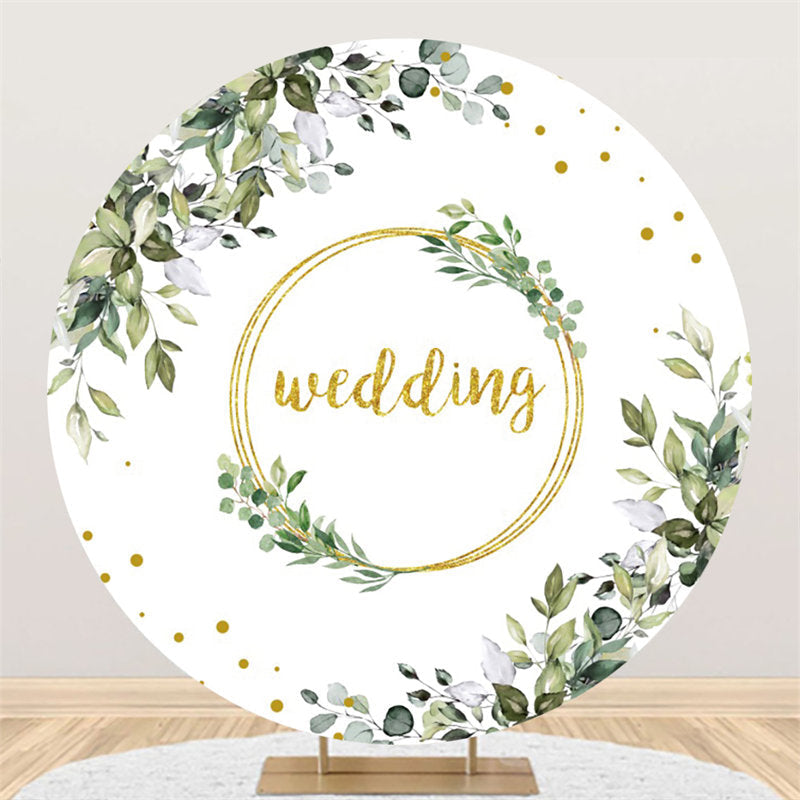 Lofaris Green Leaves And Gold Circle Elegant Wedding Backdrop