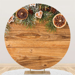 Lofaris Green Leaves And Khaki Brown Wood Round Christmas Backdrop